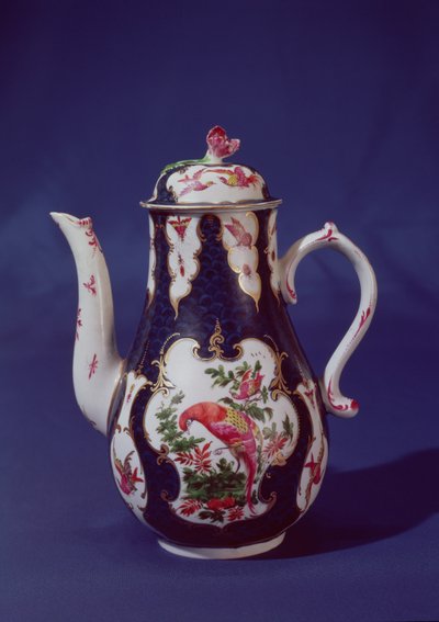 Cafetera de Worcester, decorada con aves del paraíso, c.1750 de English School